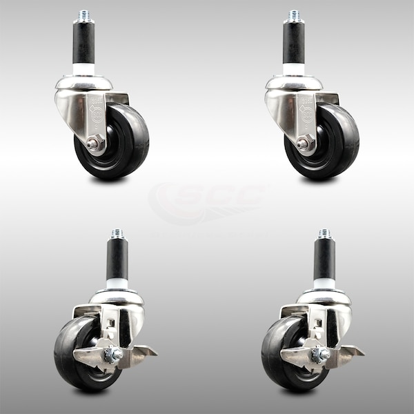 Service Caster 3 Inch 316SS Soft Rubber Swivel 1-1/8 Inch Expanding Stem Caster Brake SCC, 2PK SCC-SS316EX20S314-SRS-2-TLB-2-118 - main